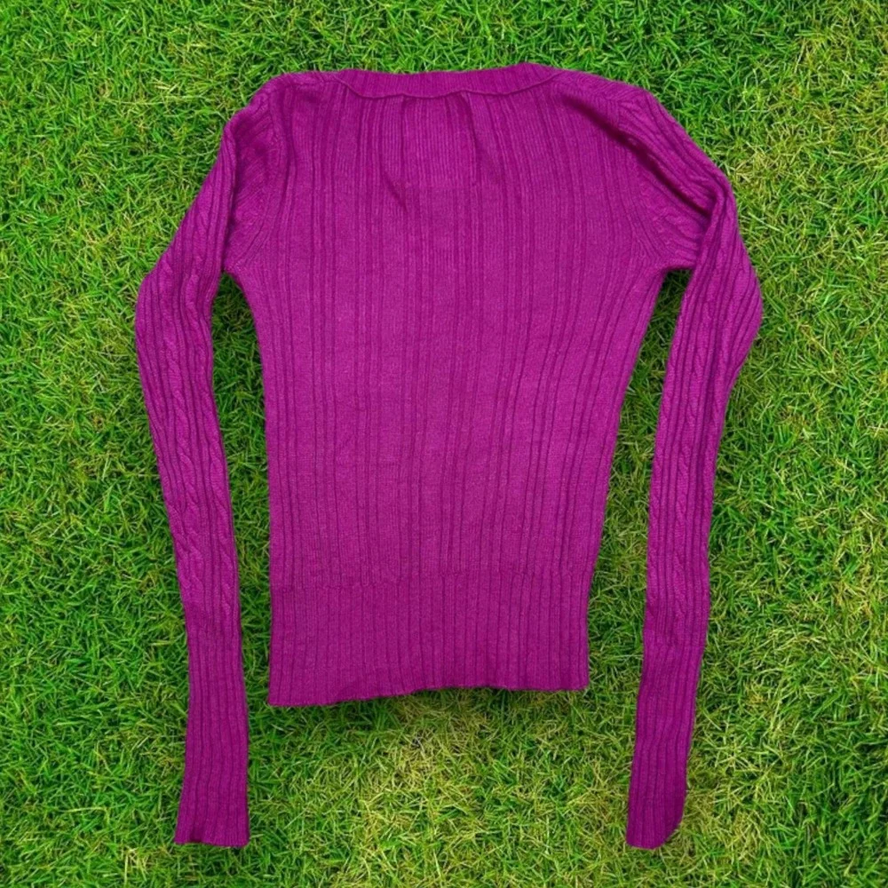 Y2K Hollister v-neck striped layering rabbit hair pink sweater medium - Picture 2 of 4